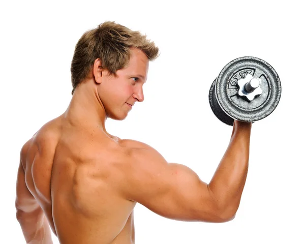 Muscular man with dumbbell — Stock Photo, Image