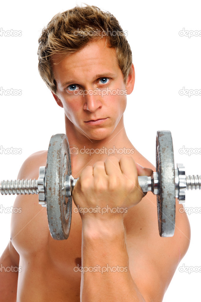 Toned man working out