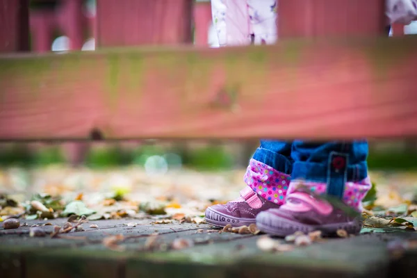 Niemowlę dziecko dziewczynka w złotej jesieni park — Zdjęcie stockowe