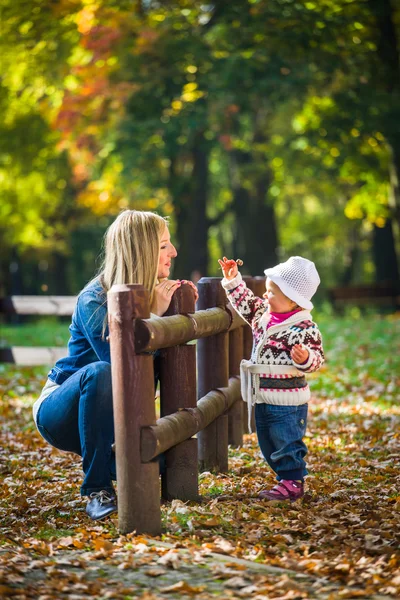 Bebé niña en el parque de otoño de oro — Foto de Stock