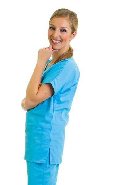 Vrouw in arts pak geïsoleerd op wit — Stockfoto