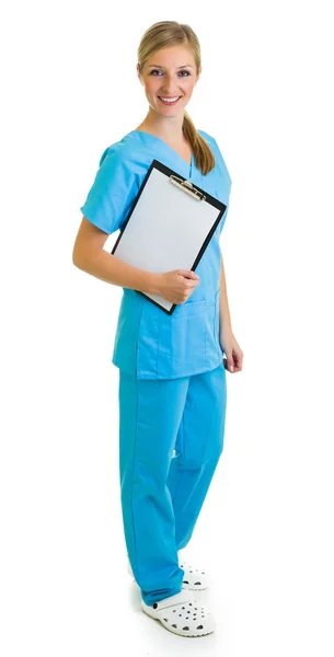 Kobieta komplet lekarz medyczny na białym tle — Zdjęcie stockowe