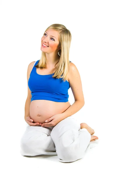 Pregnant woman isolated on white — Stock Photo, Image