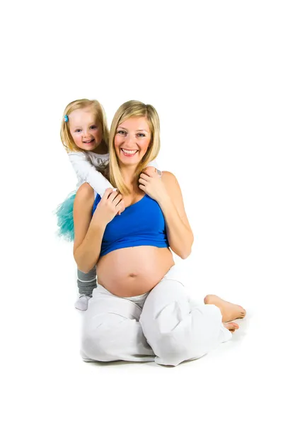2 임산부 요 화이트에 딸 — 스톡 사진