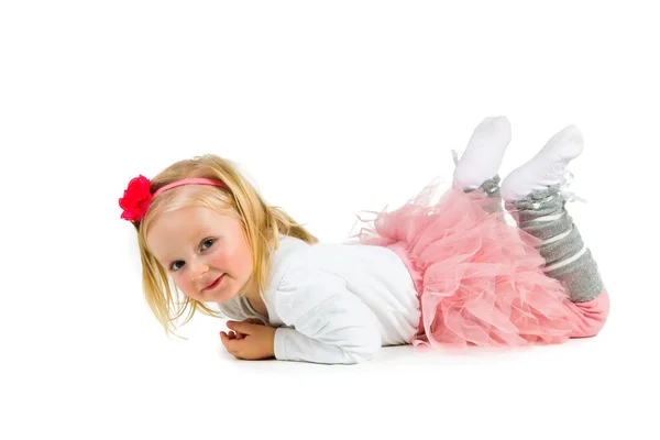Cute preschool girl isolated on white — Stock Photo, Image