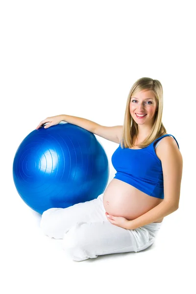 Pregnant woman with 2 yo daughter on white — Stock Photo, Image