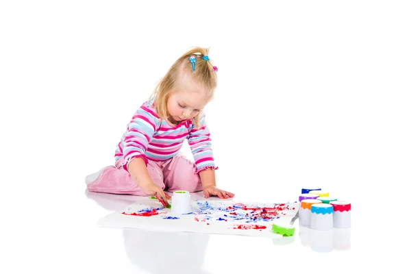 Child painting with fingers isolated on white — Stock Photo, Image