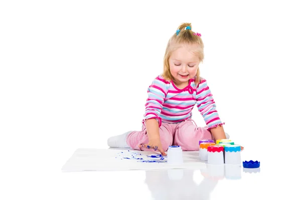 Child painting with fingers isolated on white — Stock Photo, Image