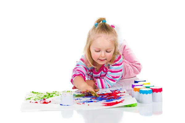 Malowanie palcami na białym tle dziecko — Zdjęcie stockowe