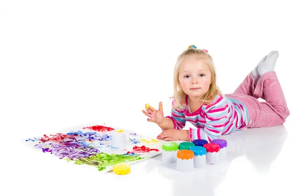 Peinture enfant avec doigts isolés sur blanc — Photo