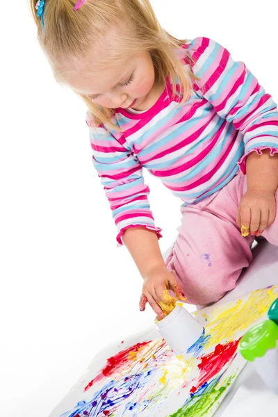 Peinture enfant avec doigts isolés sur blanc — Photo