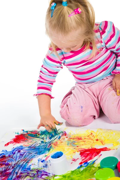 小孩用手指上白色孤立绘画 — 图库照片