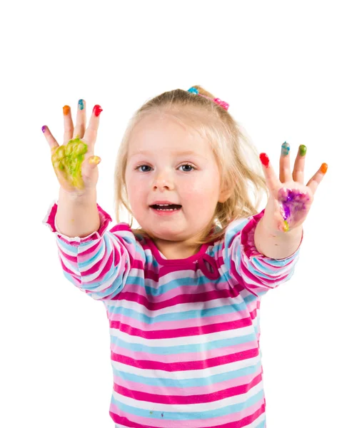 Kind schilderen met vingers geïsoleerd op wit — Stockfoto