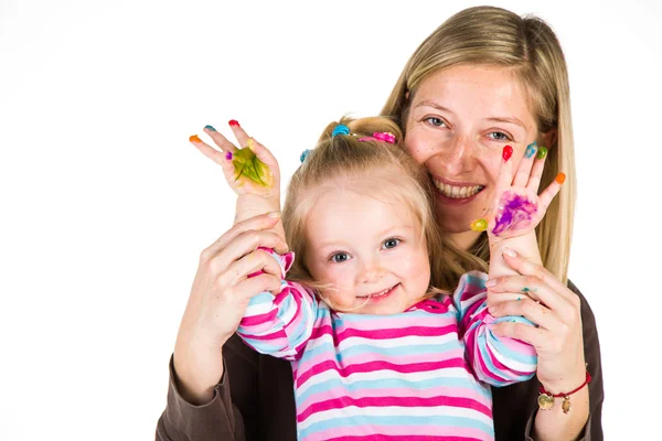 Child painting with fingers isolated on white — Stock Photo, Image