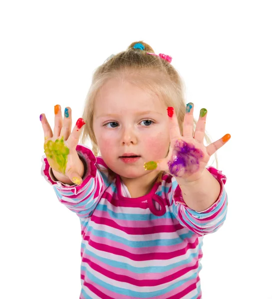 Beyaz izole parmak boyama çocuk — Stok fotoğraf