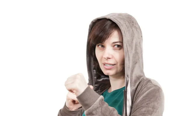 Casual girl in a fight pose — Stock Photo, Image