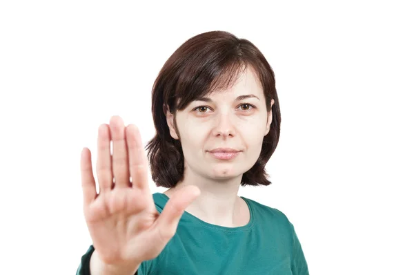 Young woman doing a stop gesture — Stock Photo, Image