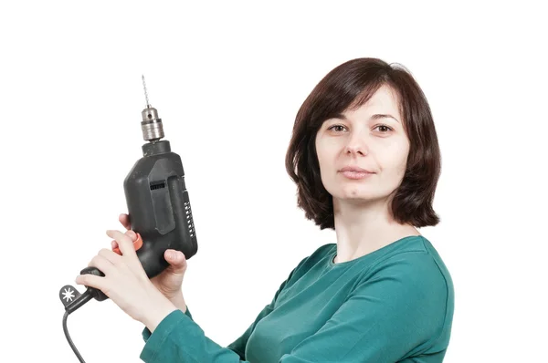 Frau mit Bohrmaschine — Stockfoto