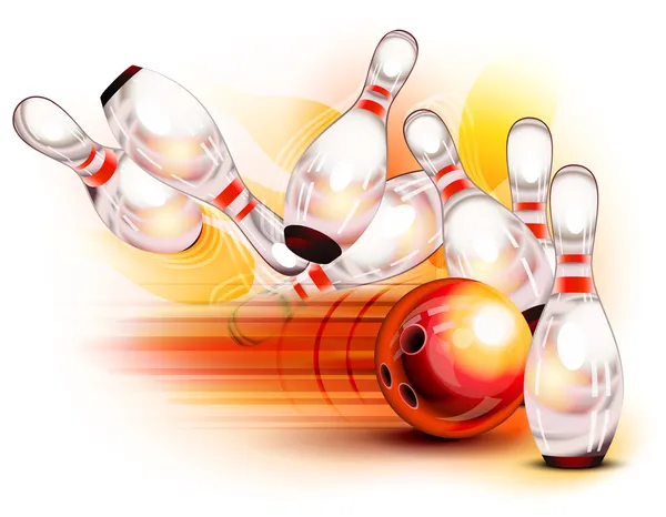 Boule de bowling s'écrasant dans les broches — Image vectorielle