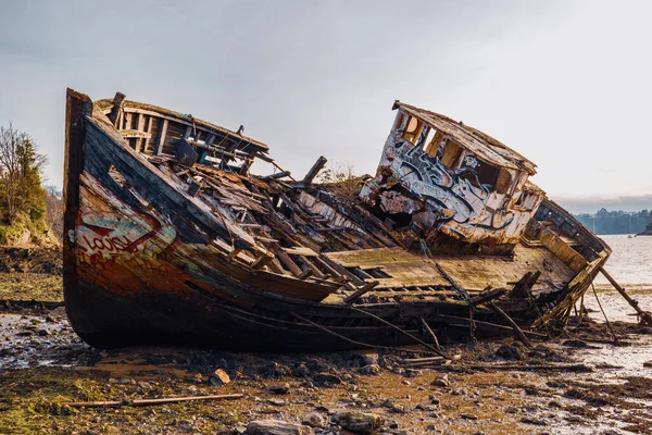 Wrack Eines Verlassenen Hölzernen Fischerbootes Saint Malo Frankreich — Stockfoto