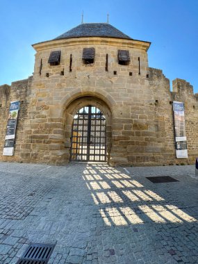 Closed entrance gate to the castle of the citadel of Carcassonne, France