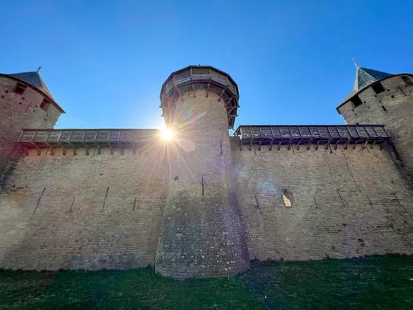 Πύργος Του Κάστρου Στην Ακρόπολη Της Carcassonne Γαλλία — Φωτογραφία Αρχείου