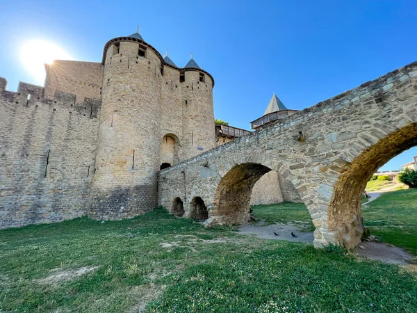 Bridge Leading Castle Citadel Carcassonne France — 图库照片