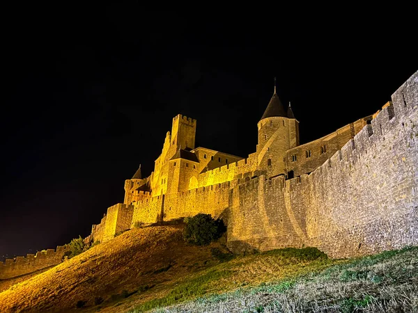 Night Time View Citadel Carcassonne France — Fotografia de Stock