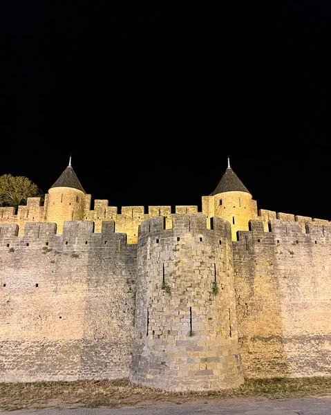 Night Time View Citadel Carcassonne France — Fotografia de Stock