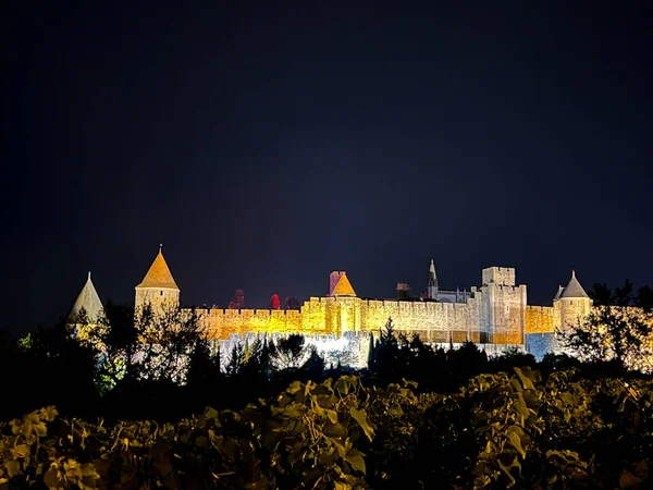 Night Time View Citadel Carcassonne France — Foto de Stock