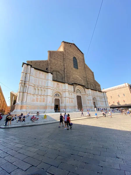 Basilica San Petronio Downtown Bologna Italy - Stok İmaj