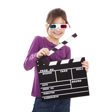 3d gözlük ve bir fıçı tahtası ile kız