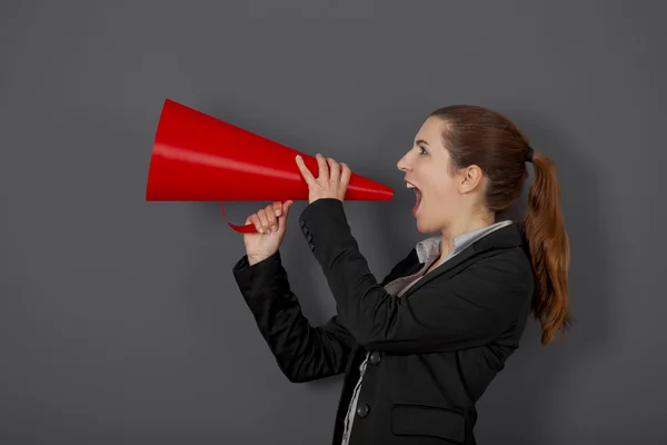 Frau mit Megafon — Stockfoto