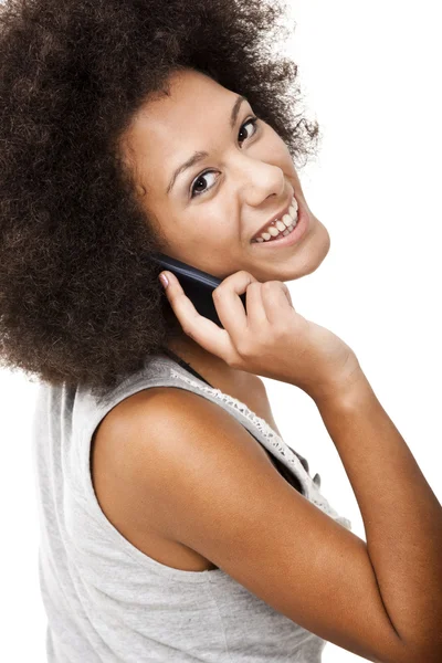 Mujer hermosa en el teléfono móvil — Stockfoto