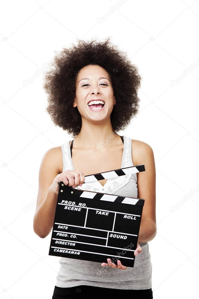 Woman with clapboard