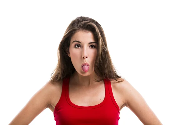 Chica con la lengua fuera — Foto de Stock