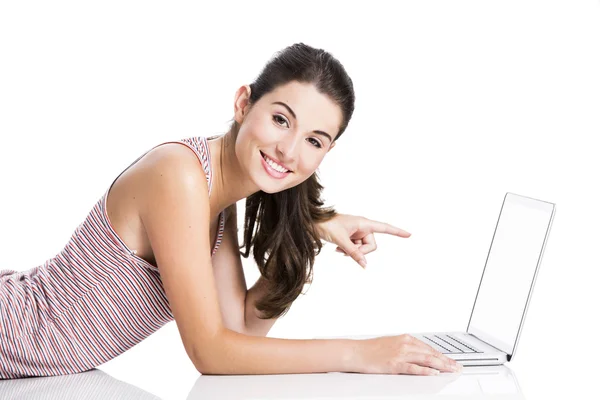 Pointing to a laptop — Stock Photo, Image