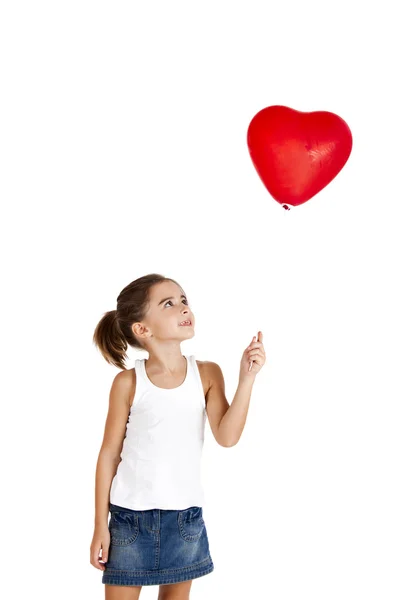 Girl with a red balloon — Stock Photo, Image