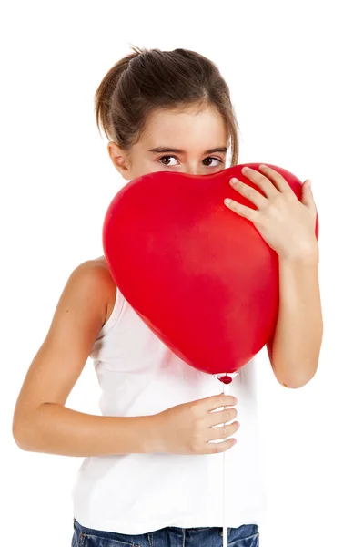 Mädchen mit rotem Luftballon — Stockfoto