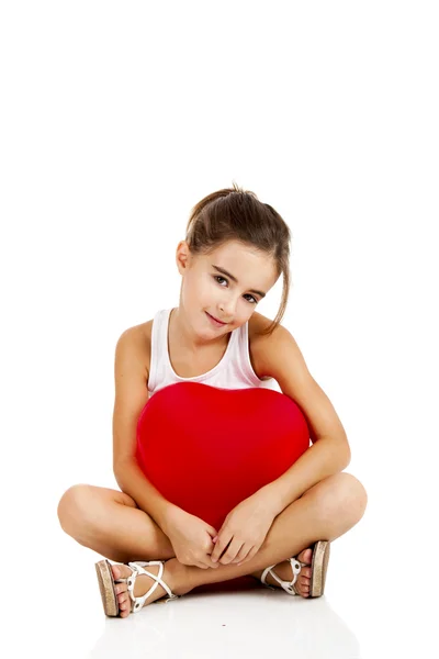 Girl with a red balloon — Stock Photo, Image