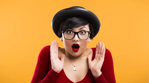 Astonished nerd girl Stock Photo