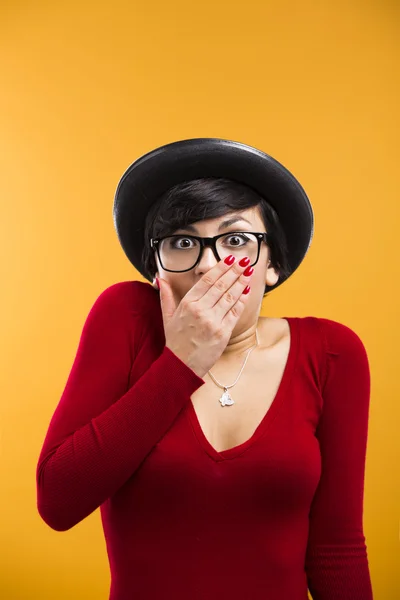 Astonished nerd girl Stock Image