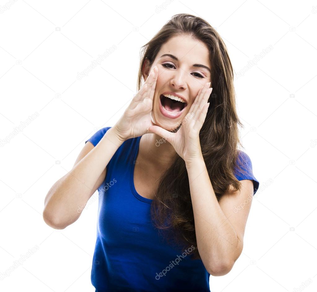 Beautiful woman shouting