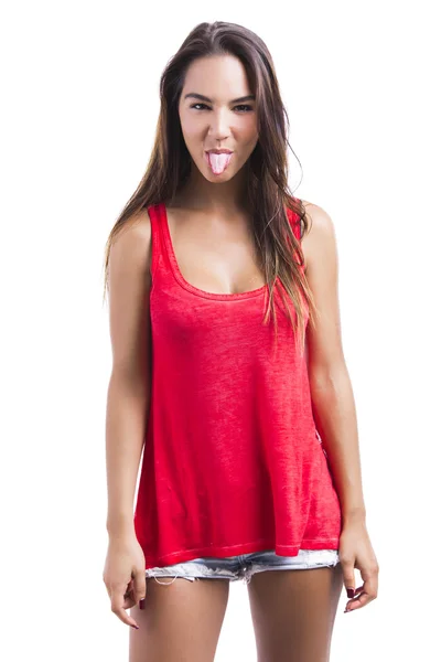Girl with tongue off — Stock Photo, Image