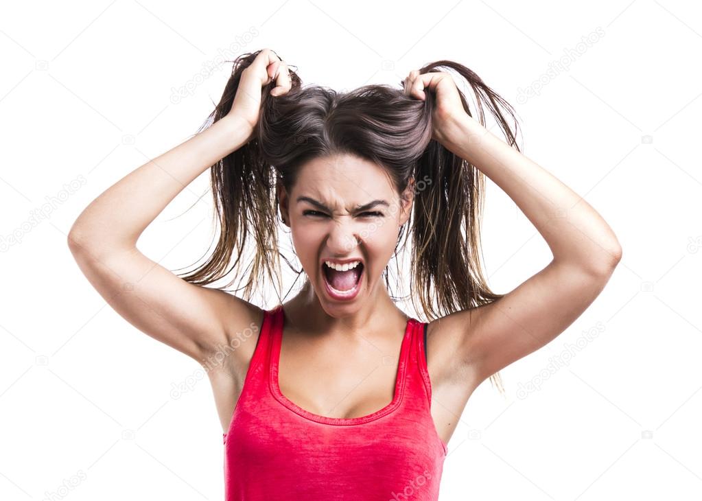 Woman grabbing her hair