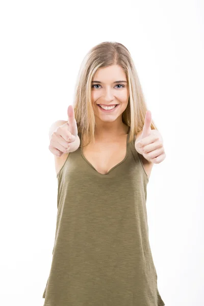 Beautiful woman with thumbs up — Stock Photo, Image