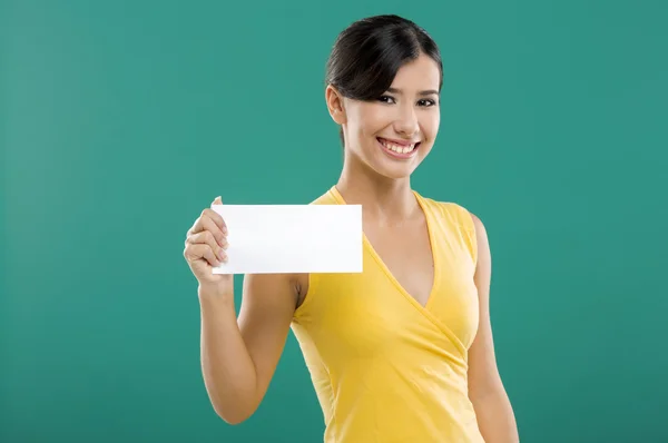 Holding a white paper card — Stock Photo, Image