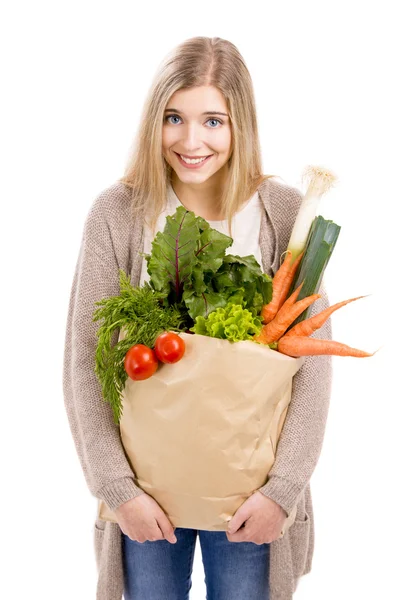 Hermosa mujer llevando verduras —  Fotos de Stock