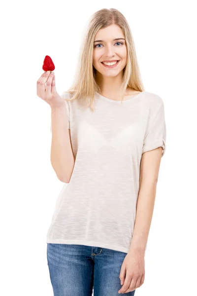 Beautiful woman with strawberries — Stock Photo, Image