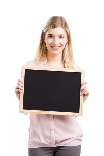 Holding a chalkboard — Stock Photo, Image